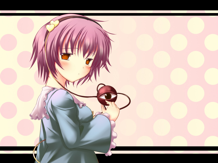 blush commentary_request female kaisu komeiji_satori pink_hair red_eyes short_hair solo third_eye touhou