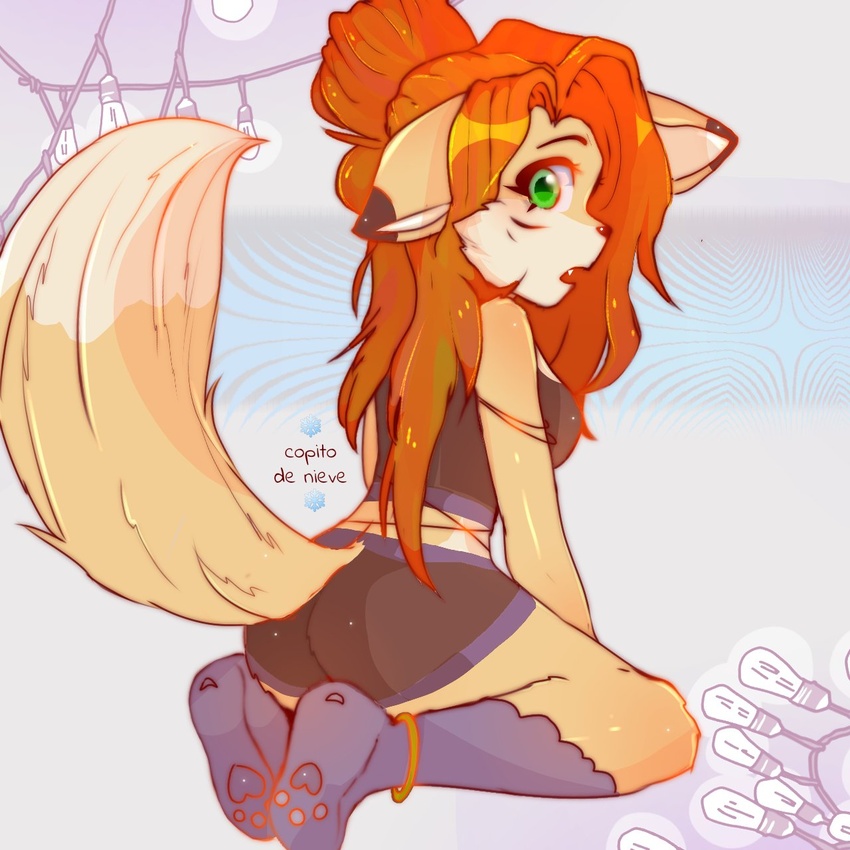 1:1 anthro ass breasts canid canine clothed clothing coopito elisabeth_(eipril) female fox fur hair hi_res leg_markings looking_back mammal markings socks_(marking) solo