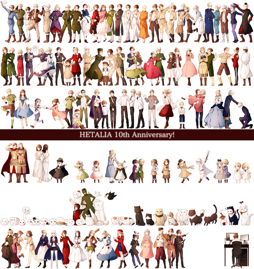 6+boys 6+girls :t absolutely_everyone aged_down ahoge america_(hetalia) ancient_egypt_(hetalia) ancient_greece_(hetalia) anger_vein animal animalization anniversary apron arm_on_another's_shoulder arm_up armband armor arrow_(projectile) arrow_in_body arrow_in_head ascot asymmetrical_hair australia_(hetalia) austria_(hetalia) axis_powers_hetalia ball bandaid bandaid_on_face bare_legs bare_shoulders barefoot baseball_bat bear belarus_(hetalia) belgium_(hetalia) belt belt_buckle beret bird black_gloves black_hat black_socks blonde_hair blue_bow blue_bowtie blue_dress blue_eyes blue_pants blush_stickers book book_stack boots bow bowtie breastplate breasts broom brown_footwear brown_gloves brown_hair brown_jacket brown_pants buckle bug bulgaria_(hetalia) butterfly buttons cameroon_(hetalia) canada_(hetalia) canine cape carrying chair character_request check_annotation china_(hetalia) cleavage coat collarbone commentary_request computer cross cross-laced_clothes cross-laced_footwear cross_hair_ornament cross_necklace crossed_arms cuba_(hetalia) cube cup cyprus_(hetalia) czech_republic_(hetalia) daisy davie_(hetalia) denmark_(hetalia) desk doll double-breasted double_bun drawer dress drinking_straw dual_persona ecuador_(hetalia) egypt_(hetalia) estonia_(hetalia) everyone facial_hair faucet feline fez_hat finland_(hetalia) flag flower food france_(hetalia) frederick_the_great friedrich_ii_(hetalia) from_behind genderswap_(ftm) genderswap_(mtf) german_flag germania_(hetalia) germany_(hetalia) ghost gilbird glasses gloves goggles goggles_around_neck greco-roman_clothes greece_(hetalia) green_dress green_pants green_skirt hair_bun hair_flower hair_ornament hair_ribbon hairband hana-tamago hand_grab hand_on_another's_shoulder hand_on_own_chest hand_on_own_chin hand_on_own_hip hat headpat hello_kitty high_heels highres hizuki_miya holding holding_hands holding_sword holding_weapon holy_roman_empire_(hetalia) hong_kong_(hetalia) howard_the_spy_(hetalia) hungary_(hetalia) hutt_river_(hetalia) ice_cream iceland_(hetalia) india_(hetalia) jacket japan_(hetalia) jeanne_d'arc_(hetalia) jewelry kappa katana keffiyeh knee_boots kneehighs kneeling knife korea_(hetalia) korean_clothes kugelmugel_(hetalia) kumajirou_(hetalia) ladonia_(hetalia) laptop latvia_(hetalia) leaf_print liechtenstein_(hetalia) lisa_(hetalia) lithuania_(hetalia) lolicon long_hair long_skirt long_sleeves looking_at_another looking_at_viewer looking_back luxembourg_(hetalia) macau_(hetalia) maid maple_leaf_print maria_theresa_(hetalia) mask midriff military military_uniform mochi moldova_(hetalia) molossia_(hetalia) monaco_(hetalia) monitor multiple_boys multiple_girls navel necklace necktie netherlands_(hetalia) new_zealand_(hetalia) nikoniko_republic_(hetalia) northern_cyprus_(hetalia) northern_ireland_(hetalia) northern_italy_(hetalia) norway_(hetalia) object_through_head office_chair one_eye_closed open_clothes open_hand open_jacket open_mouth outstretched_arms panda pants pantyhose peaked_cap pink_dress pleated_skirt pochi_(hetalia) pointing poland_(hetalia) portugal_(hetalia) pout princess_carry principality_of_seborga_(hetalia) principality_of_wy_(hetalia) profile prussia_(hetalia) puffin purple_dress reaching real_life real_life_insert red_bow red_bowtie red_coat red_dress red_hat red_necktie red_pants ribbon roman_clothes romania_(hetalia) rome_(hetalia) rose rule_63 russia_(hetalia) sailor_collar sailor_hat salute sandals sanrio sash scar scotland_(hetalia) sealand_(hetalia) seychelles_(hetalia) shelf shinatty-chan shirt short_hair shorts siblings sitting skirt sleeves_past_wrists slovakia_(hetalia) smile smoking_pipe socks southern_italy_(hetalia) spain_(hetalia) sparkle speech_bubble spoken_character standing standing_on_one_leg star_(symbol) star_hair_ornament star_print stick stomach striped_clothes striped_shirt stubble stylus sunglasses sweatdrop sweden_(hetalia) switzerland_(hetalia) swivel_chair sword taiwan_(hetalia) temari_ball thailand_(hetalia) thighhighs thumbs_up tibet_(hetalia) tomato top_hat traditional_youkai turkey_(hetalia) twintails ukraine_(hetalia) uniform united_kingdom_(hetalia) unsheathed v v-shaped_eyebrows very_short_hair vietnam_(hetalia) vietnamese_dress wagashi wales_(hetalia) waving weapon white_apron white_background white_skirt white_socks wool yellow_pantyhose zashiki-warashi zettai_ryouiki