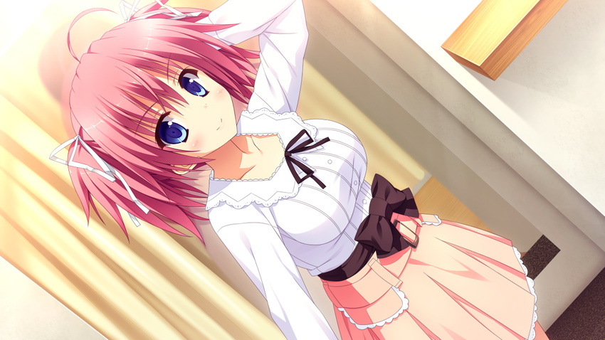 aki_suzuka blue_eyes bow game_cg glace koishiki_manual pink_hair saeki_nao short_hair twintails