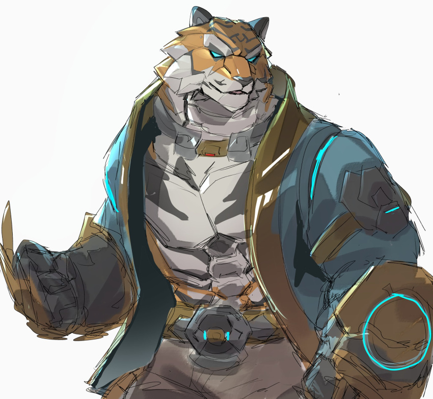 2021 anthro blizzard_entertainment bob_(overwatch) felid hi_res kemono l0sskim looking_at_viewer machine male mammal omnic overwatch pantherine robot solo tiger