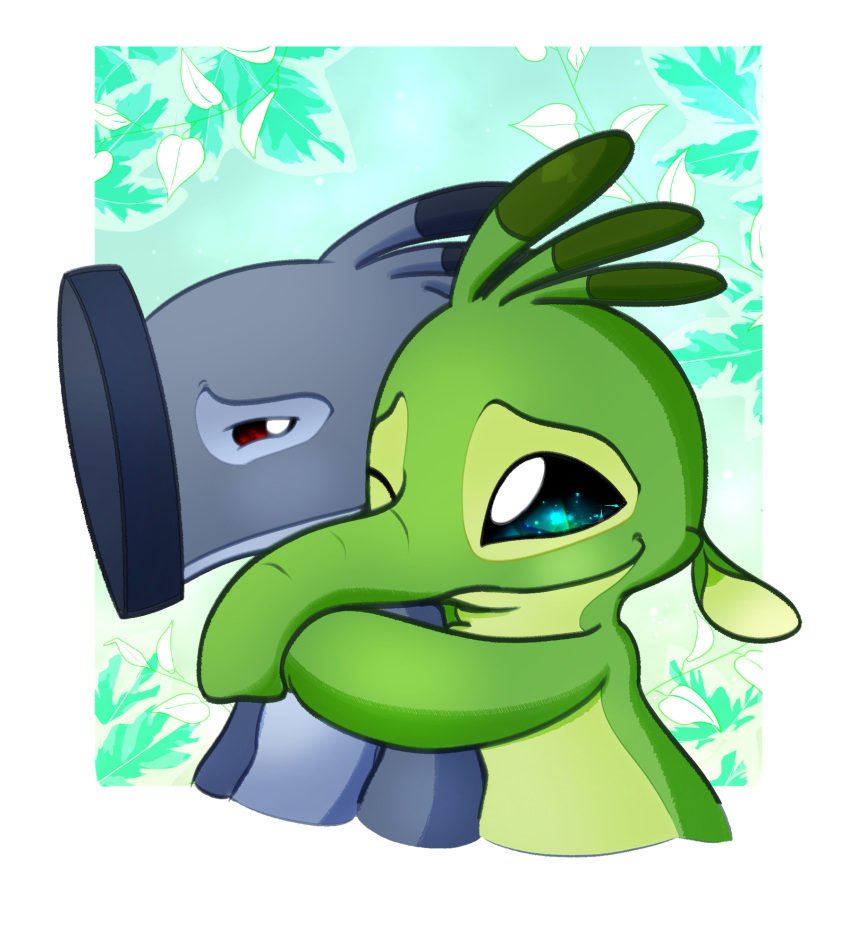 2022 alien antennae_(anatomy) digital_drawing_(artwork) digital_media_(artwork) dipstick_antennae disney duo experiment_(lilo_and_stitch) eyebrows felix_(lilo_and_stitch) green_body grey_body hammerface hi_res hug hugging_another hugging_from_behind lilo_and_stitch looking_aside multicolored_antennae one_eye_closed pupils raised_inner_eyebrows red_eyes ryuko_rose smile trunk white_pupils