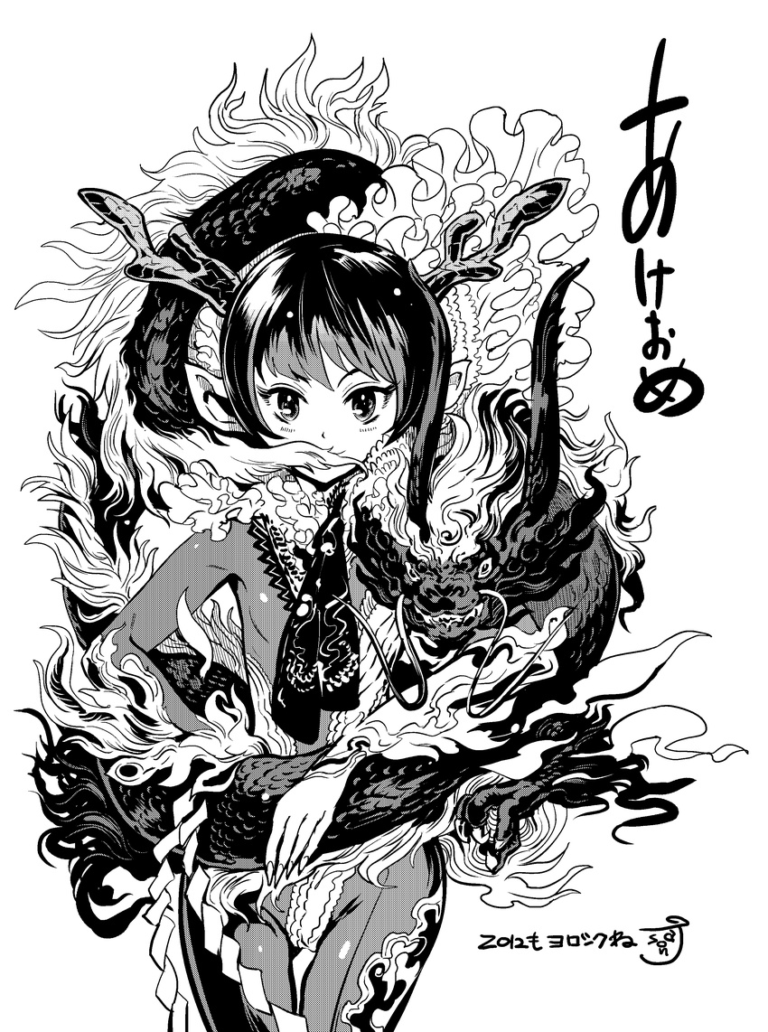 2012 absurdres bad_id bad_pixiv_id banned_artist dragon greyscale highres monochrome nagasawa_shin original solo