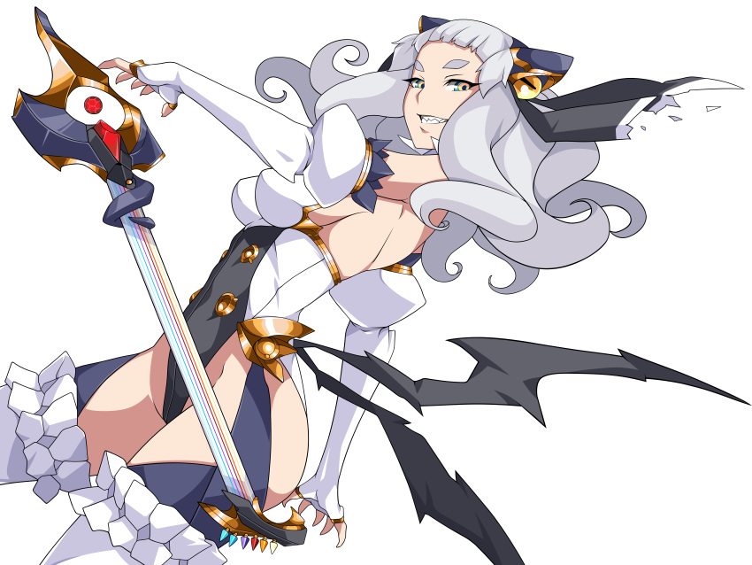 absurdres ban!_(bansankan) breasts chaos_code cthylla_(chaos_code) female highres magical_girl medium_breasts sharp_teeth solo teeth transparent_background vector_trace white_hair yellow_eyes