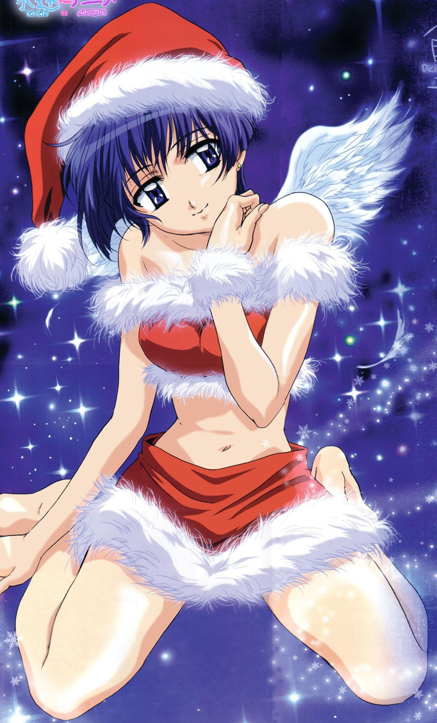 ai_yori_aoshi barefoot blue_hair christmas feet highres sakuraba_aoi short_hair smile wings