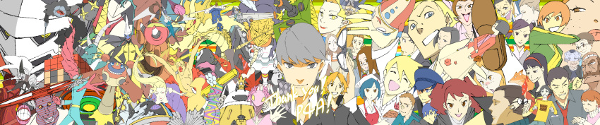 6+boys 6+girls absolutely_everyone absurdres adachi_tooru amagi_yukiko amaterasu_(persona) beelzebub_(megami_tensei) black_eyes black_hair blonde_hair blue_eyes blue_hair brown_eyes brown_hair cabbie_hat commentary_request dark_persona doujima_nanako doujima_ryoutarou dual_persona ebihara_ai everyone fushimi_chihiro glasses grey_hair hairband hanamura_yousuke hat head_scarf hei_jin highres himiko_(persona_4) ichijou_kou igor_(persona) izanagi_(persona_4) jiraiya_(persona_4) kanzeon_(persona_4) kashiwagi_noriko king_frost kintoki-douji konishi_naoki konishi_saki konohana_sakuya kubo_mitsuo kujikawa_rise kuma_(persona_4) kuroda_hisano leanan_sidhe_(megami_tensei) long_hair lucifer_(megami_tensei) margaret_(persona) master_daidara matsunaga_ayane minami_eri morooka_kinshirou multiple_boys multiple_girls nagase_daisuke nakajima_shu nakamura_aika namatame_taro namatame_tarou narukami_yuu ootani_hanako ozawa_yumi persona persona_3 persona_4 photoshop_(medium) rokuten_maou_(persona_4) satonaka_chie scar school_uniform shadow_(persona) shirogane_naoto short_hair smile sukuna-hikona_(persona_4) susanoo_(persona) suzuka_gongen take-mikazuchi tatsumi_kanji tomoe_(persona_4) uehara_sayoko wide_image yamato_takeru_(persona) yasogami_school_uniform