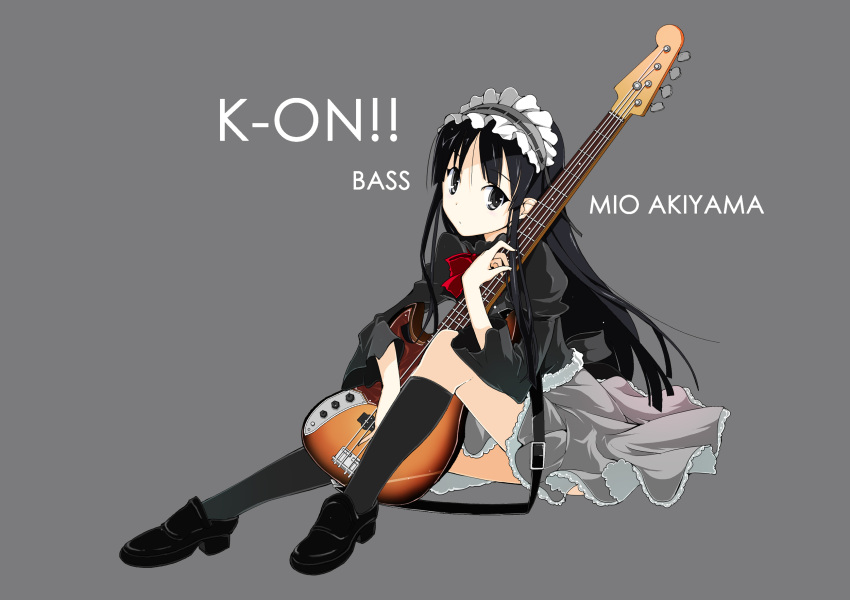 akiyama_mio bass_guitar black_eyes black_hair commentary_request dress female fuwafuwa_time gothic_lolita hairband hamasin2424 highres hime_cut instrument k-on! lolita_fashion lolita_hairband long_hair photoshop_(medium) sitting solo