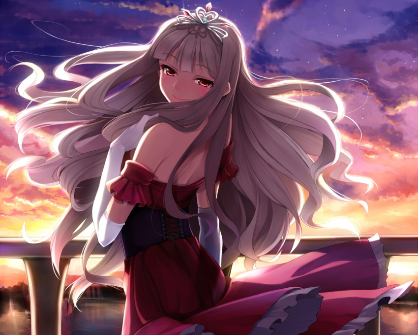 dress idolmaster long_hair shijou_takane sunset yuki_usagi_(mofurafu)