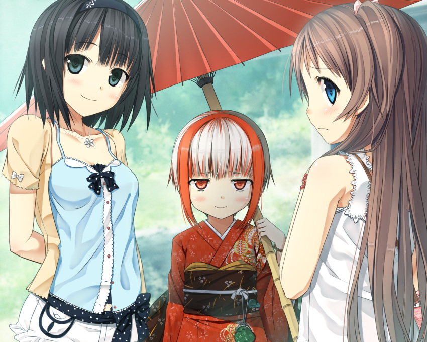 3girls alishima_alice cura game_cg japanese_clothes monobeno sawai_natsuha sumi_(monobeno)