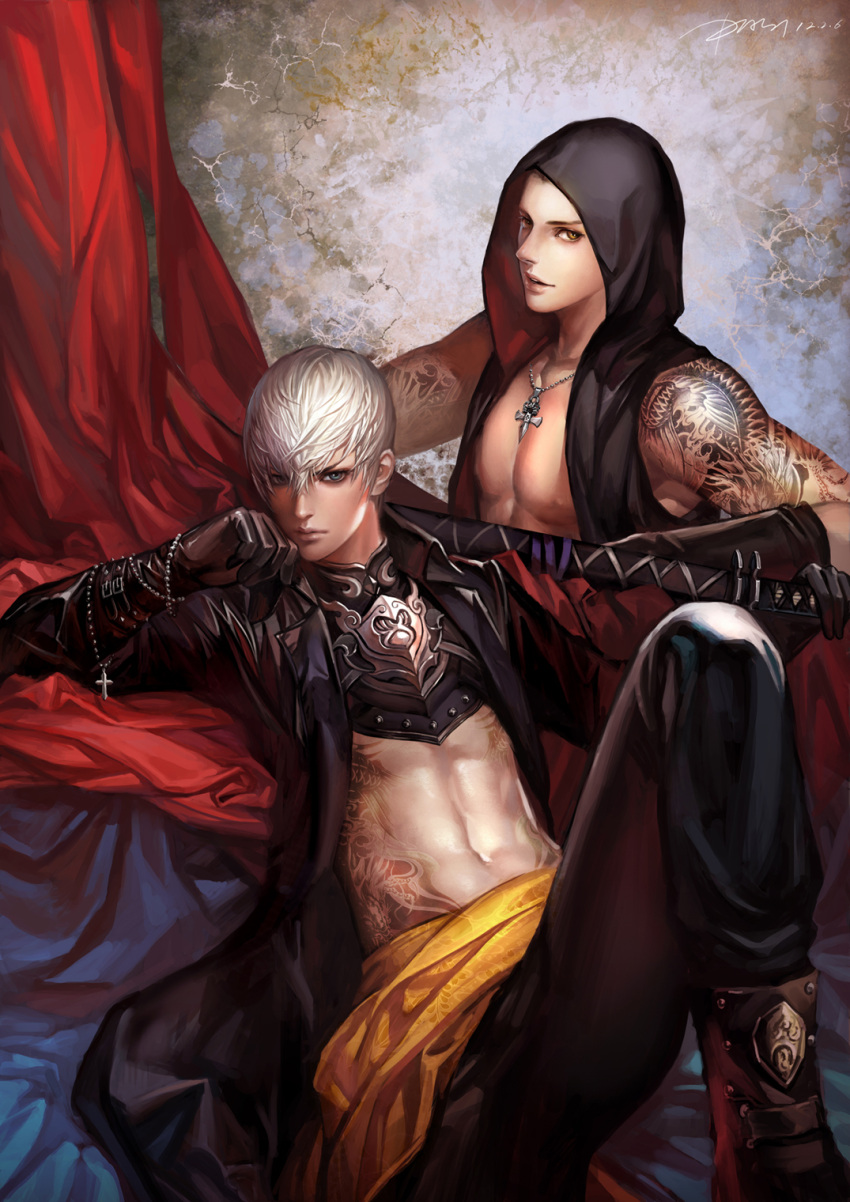 2boys cdash817 highres ishida_mitsunari multiple_boys sengoku_basara tattoo tokugawa_ieyasu