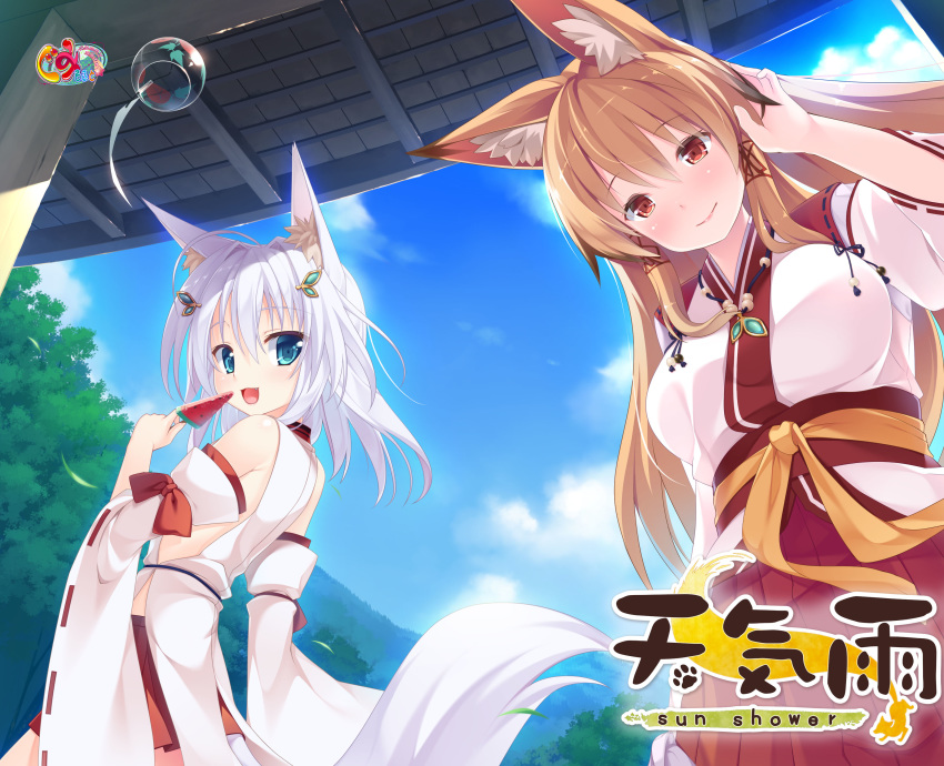 animal_ears haik japanese_clothes kitsune kon_(tenkiame) miko shiro_(tenkiame) tail tenkiame yuzuka