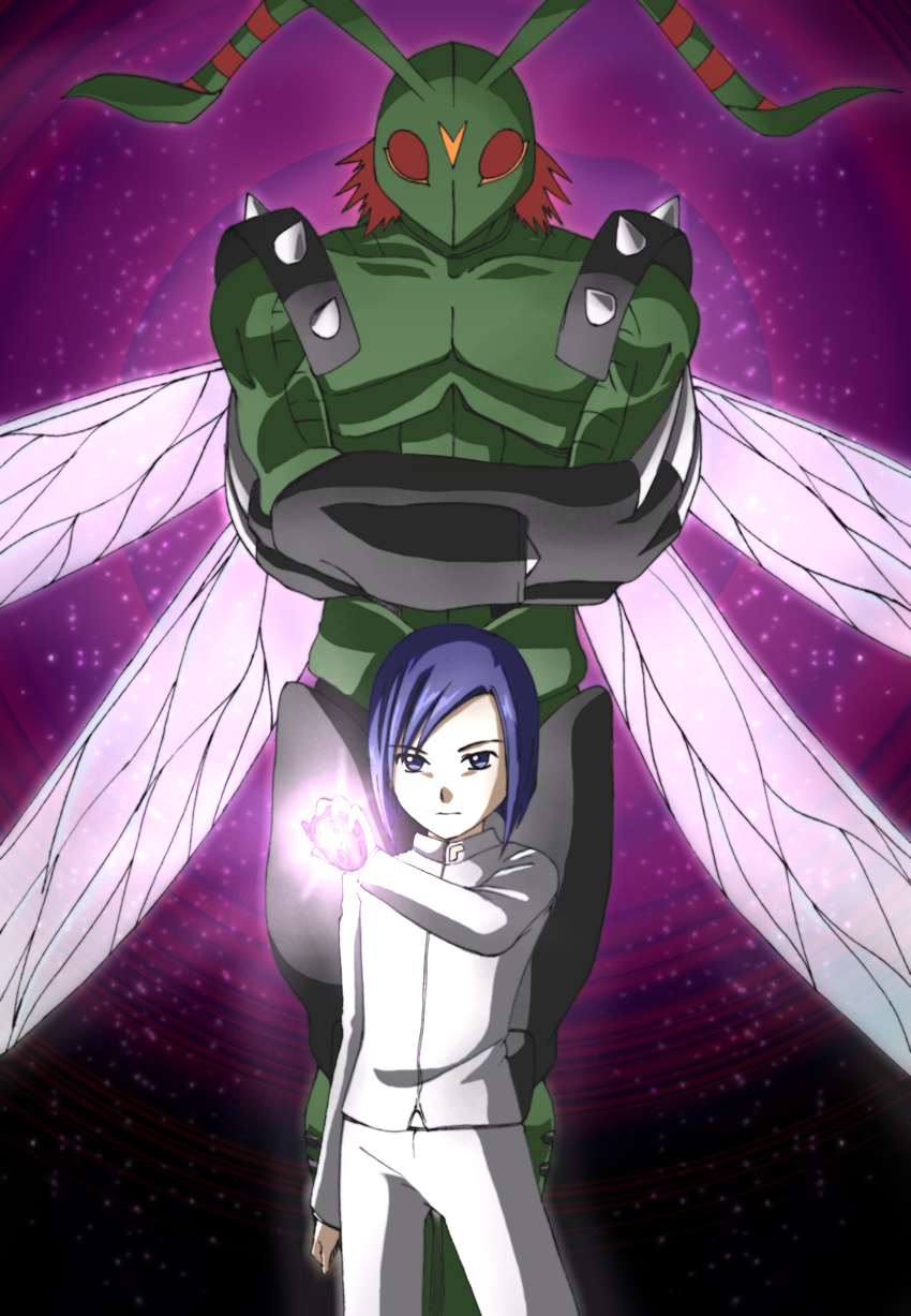 boy digimon digimon_adventure_02 digimon_adventures_02 highres ichijouji_ken monster red_eyes stingmon wings