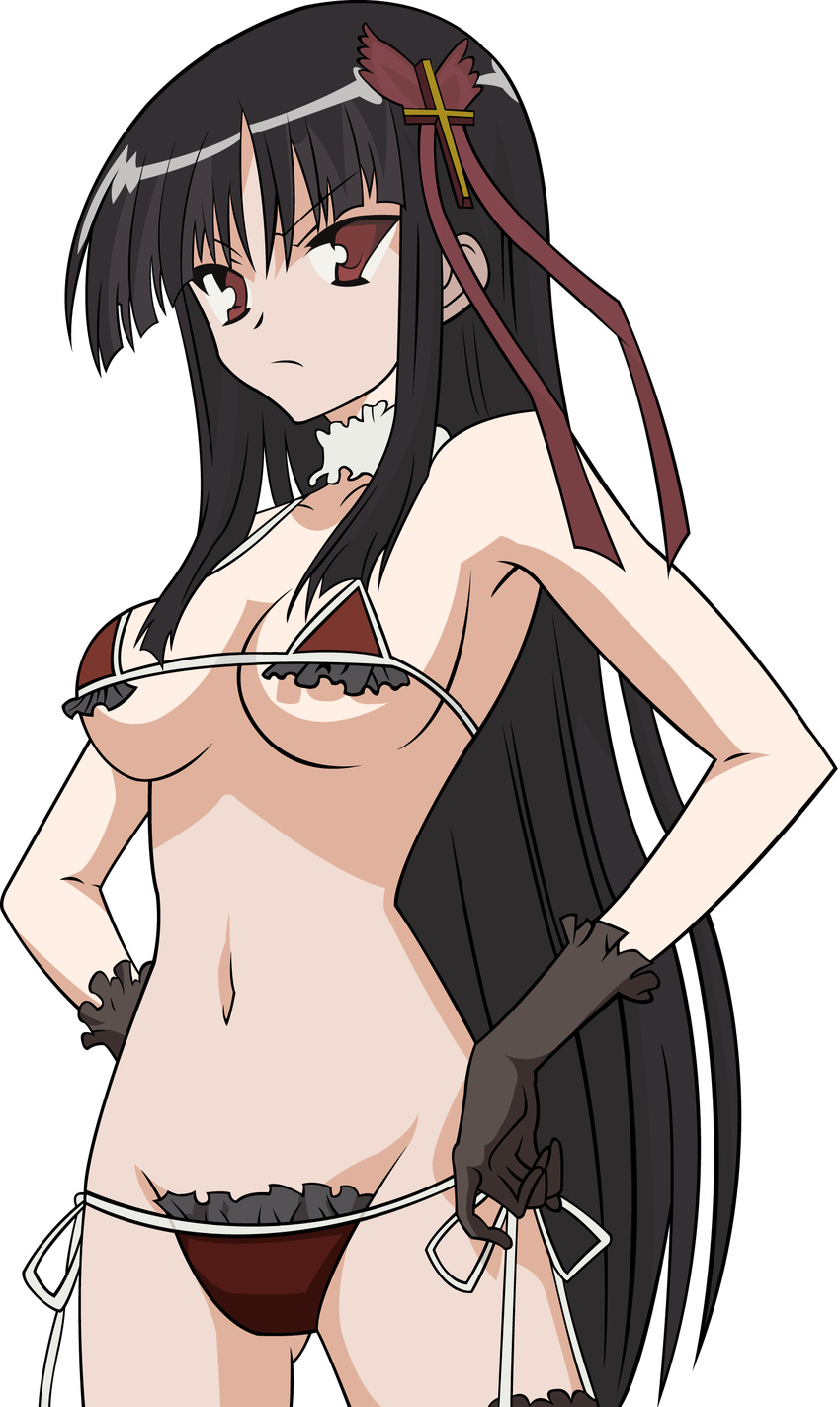 absurdres bikini black_hair high_res hoshikawa_kirara kore_wa_zombie_desu_ka? long_hair micro_bikini mizugi red_eyes saraswati_(kore_wa_zombie_desu_ka?) solo transparent_png vector_trace