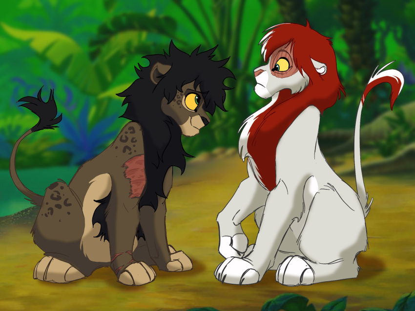 4:3 alternate_species alternate_universe arm_tuft crossover detailed_background disney duo elbow_tuft eye_scar facial_scar felid feral feralized furrification hi_res izuku_midoriya leopard_spots lion male mammal mane my_hero_academia pantherine paws pretty_werewolf scar sitting smile snout spots style_emulation tail tail_tuft the_lion_king todoroki_shouto tuft