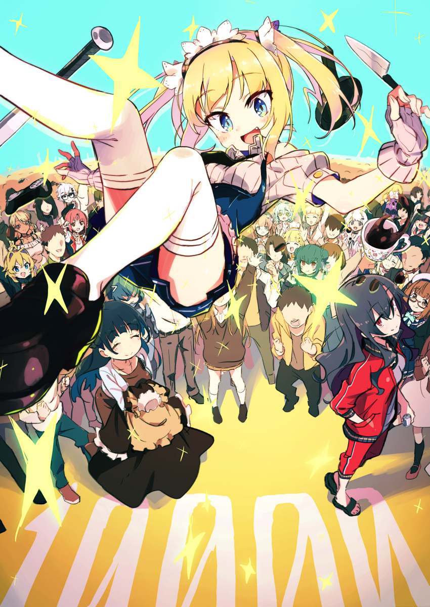 6+boys 6+girls :d :t ^_^ absurdres ahoge amaryllis_gumi apron bad_id bad_pixiv_id baseball_bat beret black_dress black_footwear black_hair black_neckwear black_pants blonde_hair blue_eyes blue_hair blue_jacket blue_skirt blush braid breasts brown_apron brown_dress brown_eyes brown_hair brown_pants brown_shirt brown_skirt character_request clenched_hands closed_eyes closed_mouth coffee collarbone cookpad cookpad-tan cup double_bun dress faceless faceless_male fingerless_gloves fingernails frilled_apron frills frying_pan gloves green_eyes green_hair grey_shirt hair_between_eyes hair_bun hair_intakes hair_ornament hair_over_eyes hair_ribbon hand_in_pocket hat head_tilt highres hinase_sakura indie_virtual_youtuber jacket kitchen_knife kneehighs kotohara_hinari leaning_forward light_brown_hair loafers long_hair lull_luzyca maid_headdress metal_baseball_bat miruku_purin multiple_boys multiple_girls nyakiko-san oerba_yun_fang off-shoulder_sweater off_shoulder open_clothes open_jacket open_mouth ouga_saki pants pink_gloves pleated_skirt pout puffy_short_sleeves puffy_sleeves red_eyes red_hair red_jacket red_pants ribbed_gloves ribbon shirogane_(cufsser)_(character) shirt shoes short_sleeves sidelocks single_side_bun skirt small_breasts smile socks sparkle sweater tama_(tama-s) teacup tetra_(vtuber) thighhighs track_jacket track_pants track_suit twintails unworn_dress very_long_hair virtual_youtuber waist_apron white_apron white_hair white_hat white_jacket white_legwear white_ribbon white_sweater x_hair_ornament yellow_jacket yoshimochi_moni yotsutsuji_mayoi yurako-san_(tama)