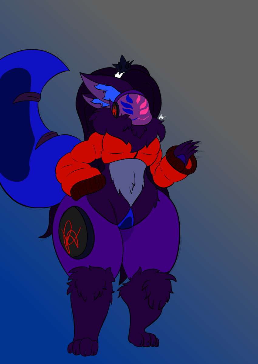 absurd_res anthro big_tail clothing crop_top fluffy hi_res machine mamagen multi_ear multi_eye protogen protogenqueen queen royalty shirt short_stack solo tail thick_thighs topwear