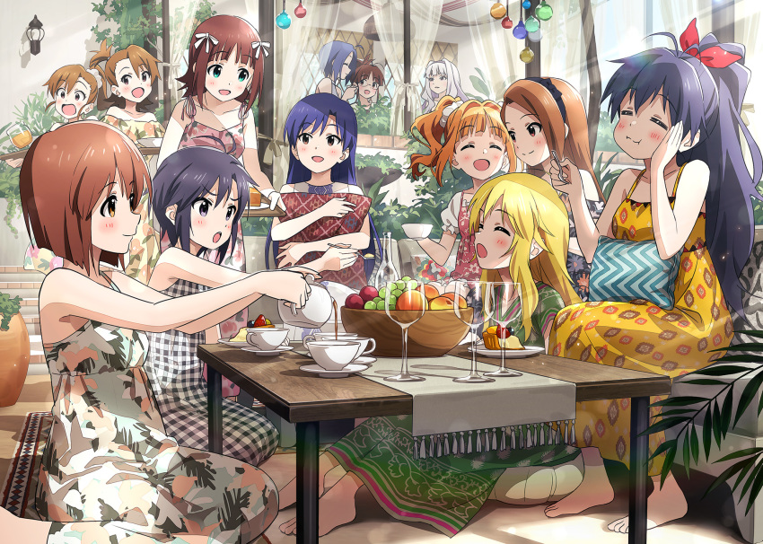 6+girls :d :o :t =_= ^_^ ahoge akizuki_ritsuko amami_haruka antenna_hair aqua_eyes bare_arms bare_shoulders barefoot black_bow black_dress black_hair black_hairband blonde_hair blue_hair blunt_bangs blush bob_cut bottle bow bow_hairband bowl brown_hair building cake cake_slice carpet chewing closed_eyes closed_mouth collarbone couch cup curtains cushion day dress drinking_glass everyone facing_another feeding floral_print food fork frilled_sleeves frills fruit futami_ami futami_mami ganaha_hibiki glasses grapes green_dress hagiwara_yukiho hair_intakes hair_ornament hair_ribbon hair_scrunchie hairband hairbow hand_on_own_cheek hand_on_own_face hand_up hands_up high_ponytail highres holding holding_cup holding_fork holding_teapot holding_tray hoshii_miki house hugging_object idolmaster idolmaster_(classic) jar kikuchi_makoto kisaragi_chihaya light_particles looking_at_another looking_to_the_side medium_hair minase_iori miura_azusa multiple_girls off-shoulder_dress off_shoulder on_couch on_floor one_side_up open_mouth orange_dress orange_hair outdoors outstretched_arm outstretched_arms parted_bangs peach pillow pillow_hug pink_dress plaid plaid_dress plant ponytail potted_plant pouring print_dress profile purple_eyes red_bow red_dress ribbon saucer scrunchie shadow shijou_takane short_sleeves siblings sidelocks sideways_glance sisters sitting sleeveless sleeveless_dress smile sonsoso spaghetti_strap stairs standing strawberry sundress sunlight table takatsuki_yayoi tassel tea teacup teapot teeth tray twins twintails upper_teeth_only vase wariza white_dress white_hair white_ribbon white_scrunchie white_sleeves window wooden_table