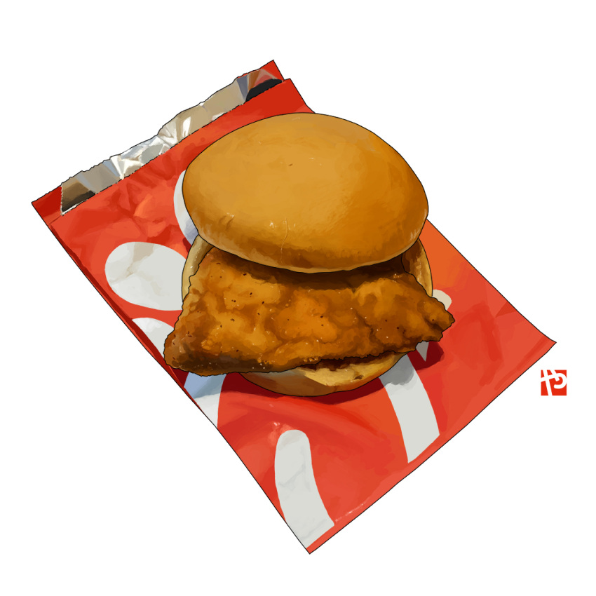 bag bird bread bread_bun chick-fil-a chicken chicken_(food) commentary english_commentary food food_focus meat mixed-language_commentary no_humans original plastic_bag sandwich simple_background still_life studiolg white_background