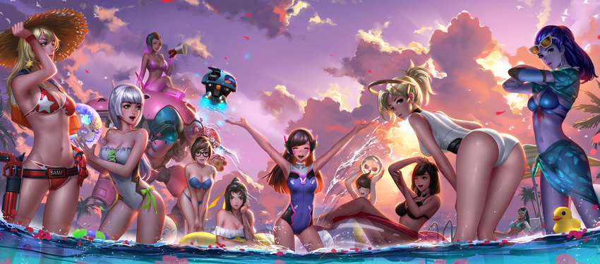 ass bikini cleavage d.va genjii_(overwatch) gun hanzo_(overwatch) headphones liang_xing mccree_(overwatch) mecha megane mei_(overwatch) mercy_(overwatch) overwatch pharah rule_63 shirt_lift snowball_(overwatch) sombra swimsuits symmetra_(overwatch) tattoo tracer undressing wet widowmaker