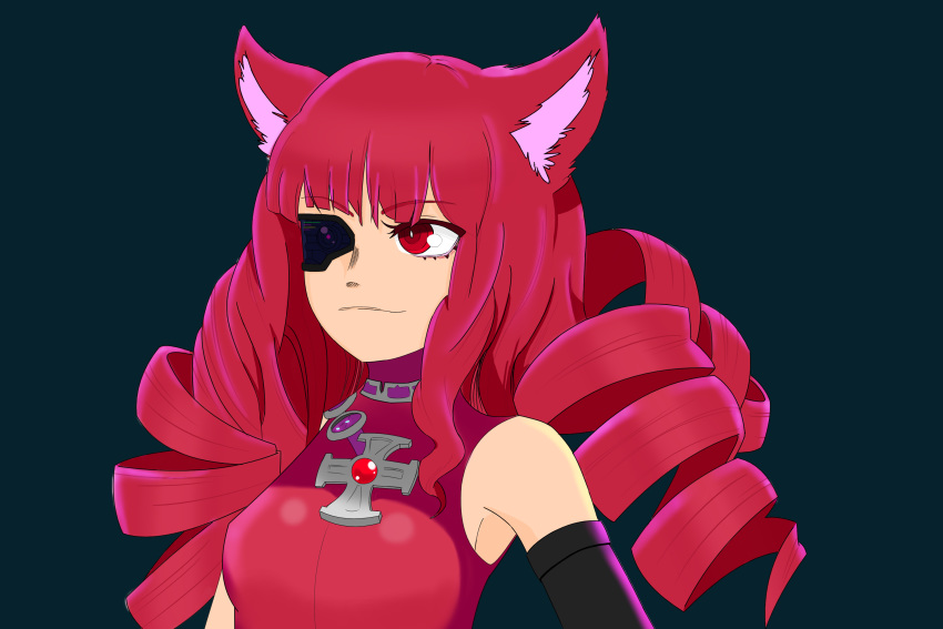 animal_ears bare_shoulders cat_ears closed_mouth collar female highres indioweeaboo long_hair mechanical_parts red_eyes red_hair self-upload smile stella_hoshii va-11_hall-a