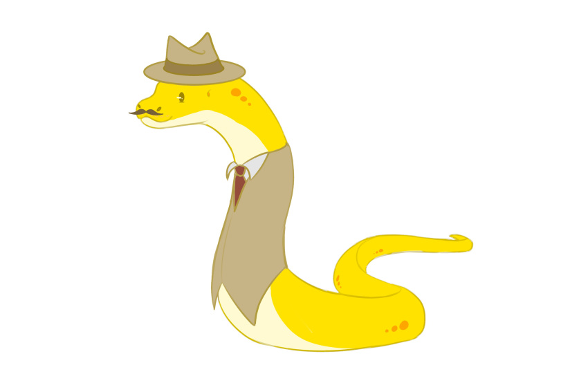 3:2 absurd_res clothing feral hat headgear headwear hi_res legless male metalinhun reptile scales scalie slide snake solo work worker yellow_body yellow_scales