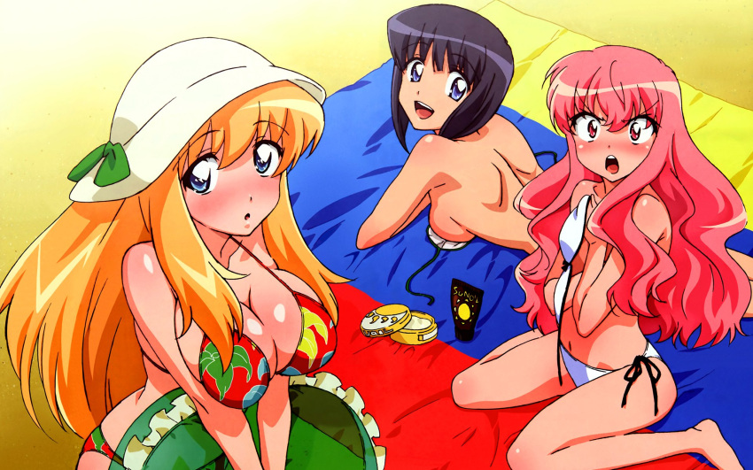 bikini high_res louise_françoise_le_blanc_de_la_vallière mizugi pink_hair siesta_(zero_no_tsukaima) tiffania_westwood wallpaper zero_no_tsukaima