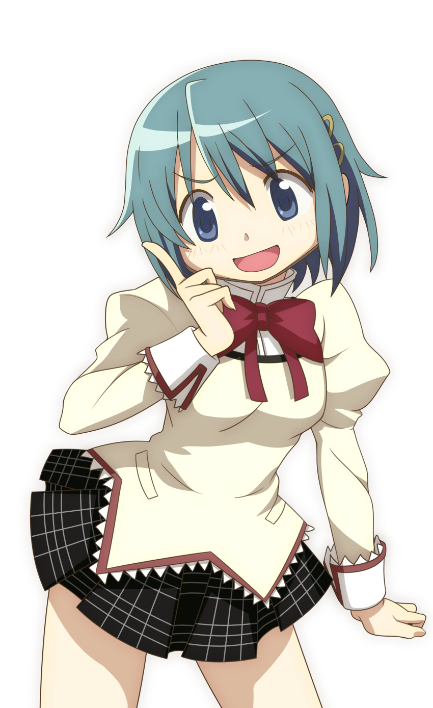 absurdres blue_eyes blue_hair commentary_request female highres mahou_shoujo_madoka_magica mahou_shoujo_madoka_magica_(anime) miki_sayaka mitakihara_school_uniform nanamiso plaid plaid_skirt school_uniform short_hair skirt solo transparent_background