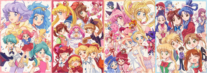 1980s_(style) 1990s_(style) 2000s_(style) 6+girls ;d absolutely_everyone ahoge ai_tenshi_densetsu_wedding_peach akazukin_(otogi-juushi_akazukin) akazukin_chacha akazutsumi_momoko amulet_heart annotated ascot ashita_no_nadja back-to-back ballerina bare_shoulders bishoujo_senshi_sailor_moon black_bow black_gloves black_headwear blonde_hair blue_eyes blue_hair blue_headwear blue_shirt bow bowtie braid brown_eyes brown_hair cardcaptor_sakura chacha_(akazukin_chacha) cheerleader chocolat_meilleure choker closed_eyes comet_(comet-san) commentary cosmic_baton_girl_comet-san creamy_mami crescent crescent_earrings crossover curly_hair daa!_daa!_daa! double_bun dress earrings elbow_gloves everyone facing_viewer fancy_lala fine_(futagohime) flower flower_brooch frilled_choker frills fujioka_haruhi fushigi_yuugi fushigiboshi_no_futago_hime gakuen_alice genre_connection gloves goutokuji_miyako green_eyes green_hair hair_bun hair_intakes hair_ornament hairband hairbow hairpin hana_no_mahoutsukai_mary_bell hanasaki_momoko haneoka_meimi harukaze_doremi hat highres hime-chan_no_ribbon hinamori_amu holding holding_hands holding_microphone humpty_lock_(shugo_chara!) hyper_blossom idol jewelry kaitou_saint_tail kaleido_star kazuki_mai kero_kero_chime kinomoto_sakura kodomo_no_omocha kokubu_karin kou_shuurei kouzuki_miyu kukuri_(mahoujin_guruguru) kurata_sana long_hair looking_at_viewer magical_emi magical_girl mahou_no_angel_sweet_mint mahou_no_princess_minky_momo mahou_no_star_magical_emi mahou_no_tenshi_creamy_mami mahou_no_yousei_persia mahoujin_guruguru mary_bell matsubara_kaoru mermaid_melody_pichi_pichi_pitch mew_ichigo microphone mimori_(kero_kero_chime) minami_kaede minky_momo mint_(sweet_mint) mirumo_de_pon! momomiya_ichigo morisawa_yuu moriya_ririka multiple_crossover multiple_girls musical_note nadja_applefield naegino_sora nanami_lucia neck_ribbon necklace nonohara_himeko nurse_angel_ririka_sos official_alternate_costume ojamajo_doremi one_eye_closed open_mouth orange_hair otogi-juushi_akazukin ouran_high_school_host_club pantyhose persia_(mahou_no_yousei_persia) pink_bow pink_hair pink_headwear pink_shirt pom_pom_(cheerleading) ponytail powered_buttercup powerpuff_girls_z princess_tutu princess_tutu_(character) puchi_puri_yucie purple_eyes purple_hair purple_headwear purple_legwear red_bow red_bowtie red_choker red_eyes red_headwear red_ribbon rein_(futagohime) retro_artstyle reverse_trap ribbon rolling_bubbles sailor_moon sailor_senshi_uniform saint_tail saiunkoku_monogatari sakura_mikan school_uniform serafuku shinohara_miho shirt short_hair shugo_chara! smile star_(symbol) star_earrings star_hair_ornament sugar_sugar_rune suzuki_(2red_moon3) tiara tokyo_mew_mew tonde_buurin top_hat tsukino_usagi tutu twin_braids twintails unworn_headwear vanilla_mieux visor_cap wedding_peach white_ascot white_bow white_dress white_shirt witch_hat yellow_bow yellow_hairband yucie yuuki_miaka