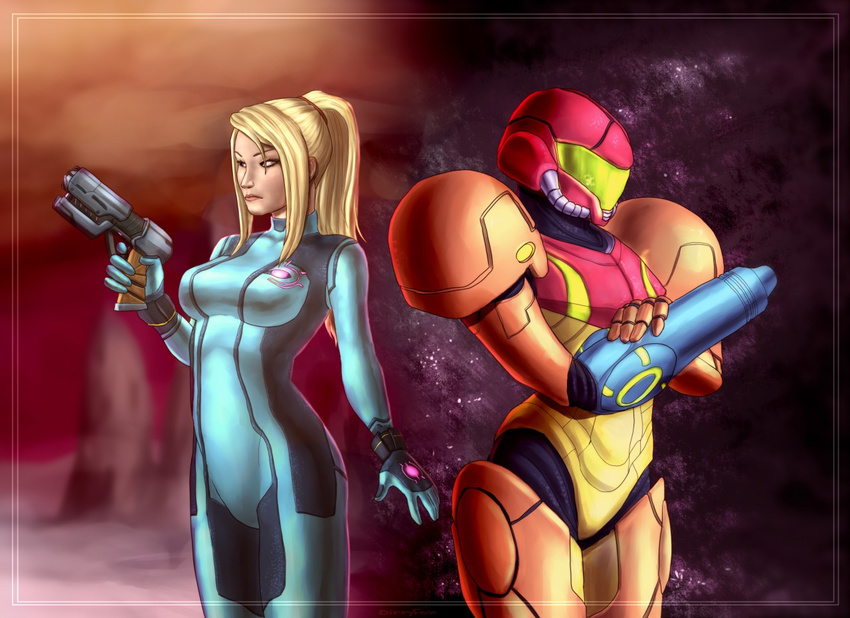 dirtyfox911911 female gun human mammal metroid nintendo not_furry ranged_weapon samus_aran varia_suit weapon zero_suit