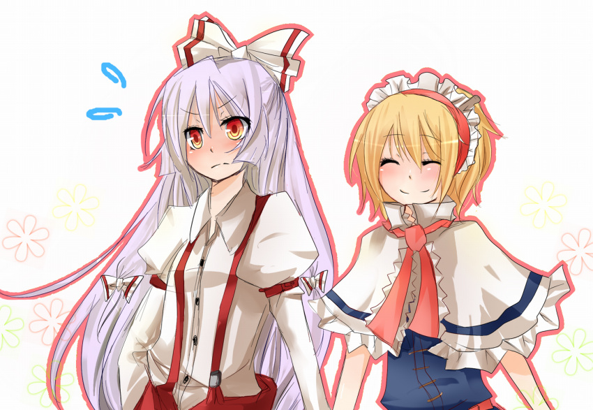 2girls ^_^ alice_margatroid ayuki bad_id bad_pixiv_id blush closed_eyes fujiwara_no_mokou long_hair multiple_girls touhou