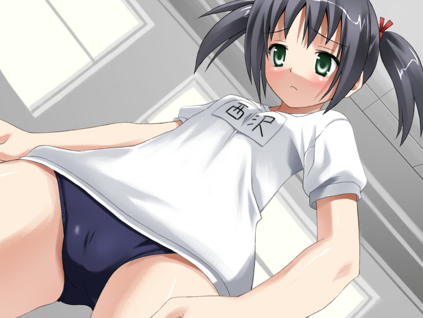 bloomers blush bow buruma cameltoe gray_hair green_eyes grey_hair gym_uniform hayate_no_gotoku! nishizawa_ayumu