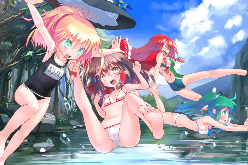 hakurei_reimu hong_meiling kirisame_marisa kochiya_sanae patorishia swimsuits touhou