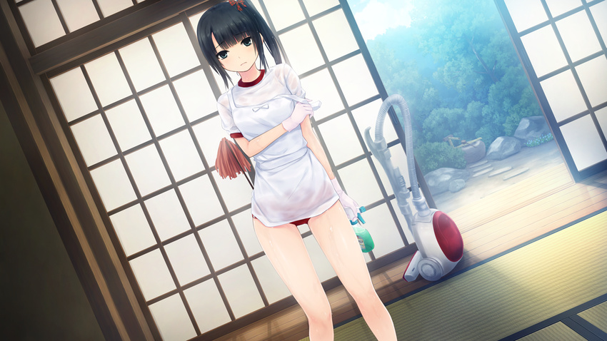 ame_koi black_eyes black_hair coffee-kizoku game_cg gym_uniform isshi_mizuki wet