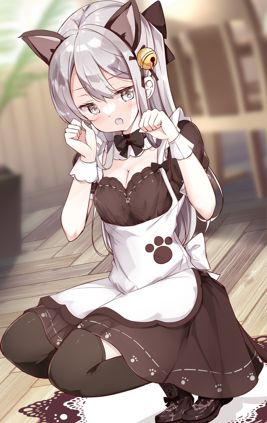 animal_ears cleavage hamaken maid nekomimi skirt_lift thighhighs