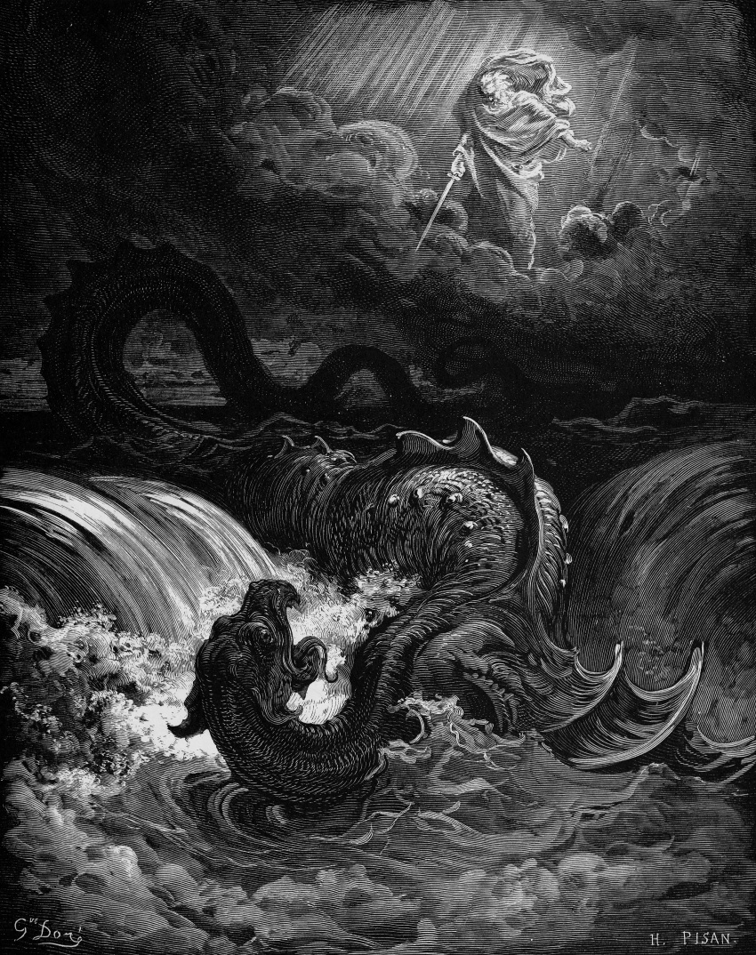 1865 19th_century absurd_res ambiguous_gender ancient_art aquatic_dragon back_spikes beard bible black_and_white clothed clothing cloud dragon duo facial_hair feral fighting_pose fingers fully_clothed god_(christianity) gustave_dore hair hatching_(art) hi_res holding_melee_weapon holding_object holding_sword holding_weapon human jewish_mythology leviathan long_neck long_tail long_tongue male mammal marine mature_male melee_weapon monochrome mythological_creature mythological_marine mythological_scalie mythology open_mouth outside pose public_domain robe scales scalie sea shaded signature snout spiked_tail spikes spikes_(anatomy) sword tail tongue tongue_out traditional_media_(artwork) water weapon