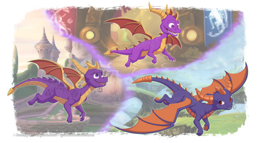 activision dragon feral flying hi_res horn ignitetheblaize mythological_creature mythological_scalie mythology purple_body scalie skylanders_academy spyro spyro_reignited_trilogy spyro_the_dragon tail teeth the_legend_of_spyro wings yellow_horn