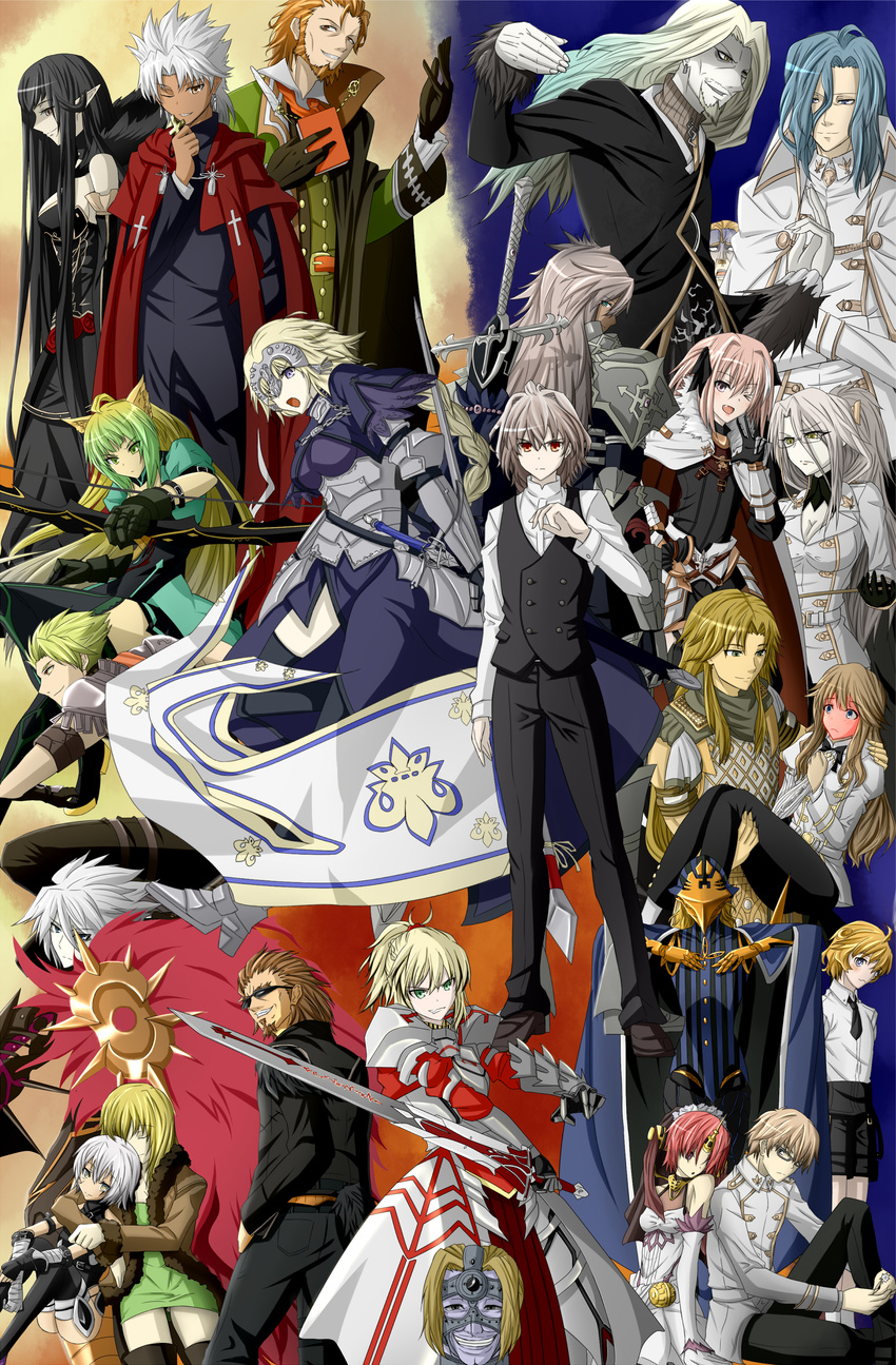 6+boys 6+girls absurdres achilles_(fate) akashiro_sen amakusa_shirou_(fate) astolfo_(fate) atalanta_(fate) avicebron_(fate) balmung_(fate/apocrypha) caules_forvedge_yggdmillennia celenike_icecolle_yggdmillennia chiron_(fate) clarent_(fate) commentary_request darnic_prestone_yggdmillennia fate/apocrypha fate_(series) fiore_forvedge_yggdmillennia frankenstein's_monster_(fate) gordes_musik_yggdmillennia highres jack_the_ripper_(fate/apocrypha) jeanne_d'arc_(fate) jeanne_d'arc_(ruler)_(fate) karna_(fate) long_hair mordred_(fate) mordred_(fate/apocrypha) multiple_boys multiple_girls rikudou_reika roche_frain_yggdmillennia semiramis_(fate) shishigou_kairi sieg_(fate) siegfried_(fate) spartacus_(fate) very_long_hair vlad_iii_(fate/apocrypha) william_shakespeare_(fate)