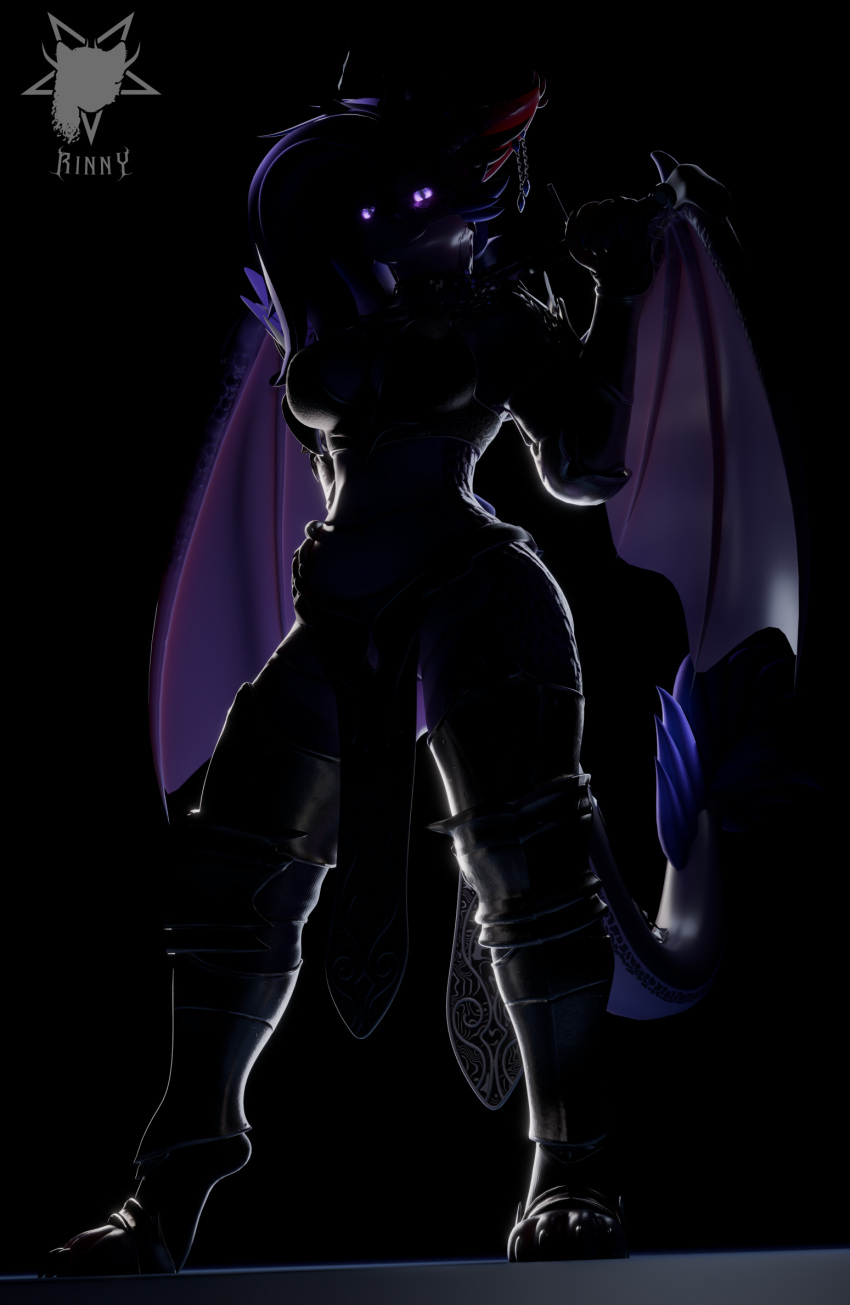 black_background dark_theme dragon gynomorph hi_res horn intersex membrane_(anatomy) membranous_wings mythological_creature mythological_scalie mythology obsidiana_(rinny) pupils purple_eyes rinny scalie shadow simple_background slit_pupils solo wings