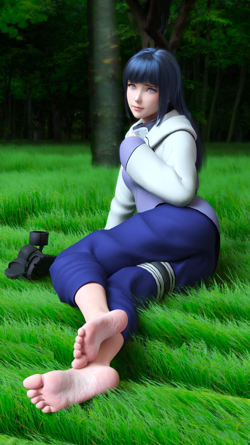 3d absurdres barefoot feet female foot_focus forehead_protector highres hyuuga_hinata looking_at_viewer naruto_(series) naruto_shippuuden necdaz91 soles solo source_request toes white_eyes