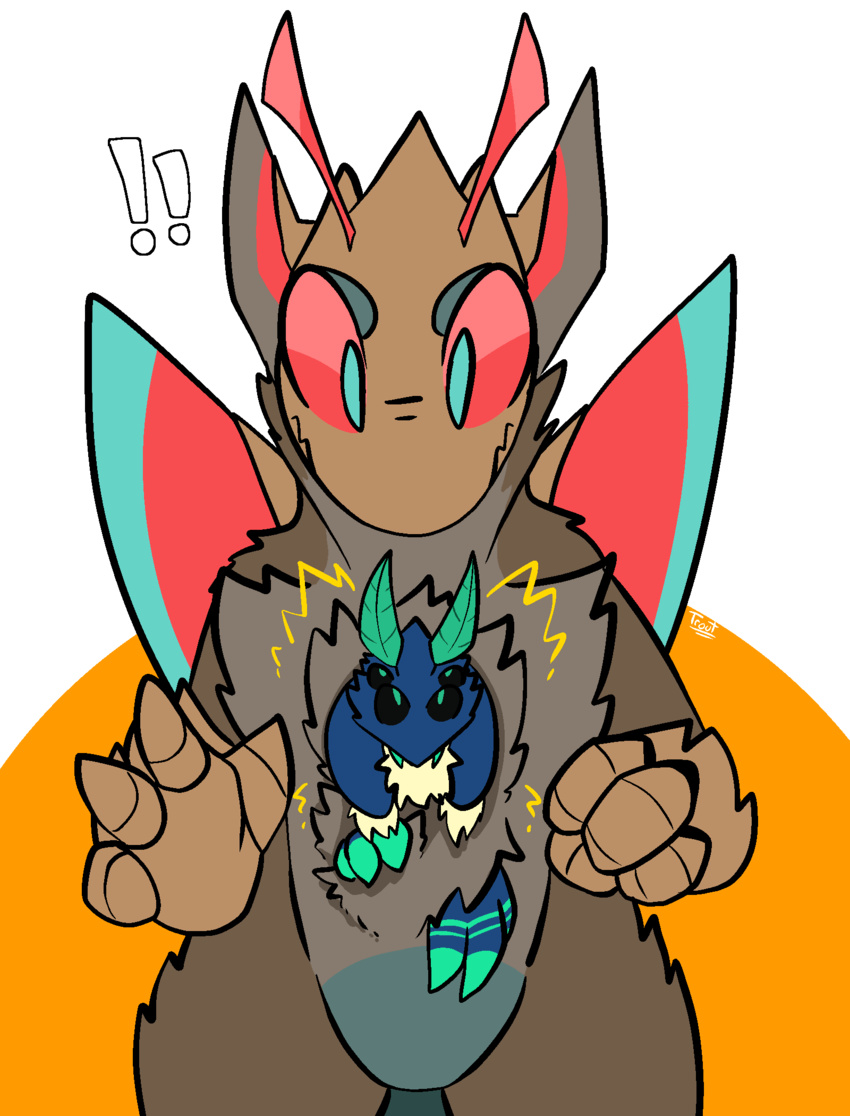 4_eyes 4_fingers alpha_channel ambiguous_gender antennae_(anatomy) anthro arthropod black_eyes blue_body blue_fur blue_pupils brown_body brown_fur celah_(abonshell) duo fingers fluffy fur green_pupils hi_res insects lepidopteran moth multi_eye pupils red_eyes surprise trout_(artist) wings