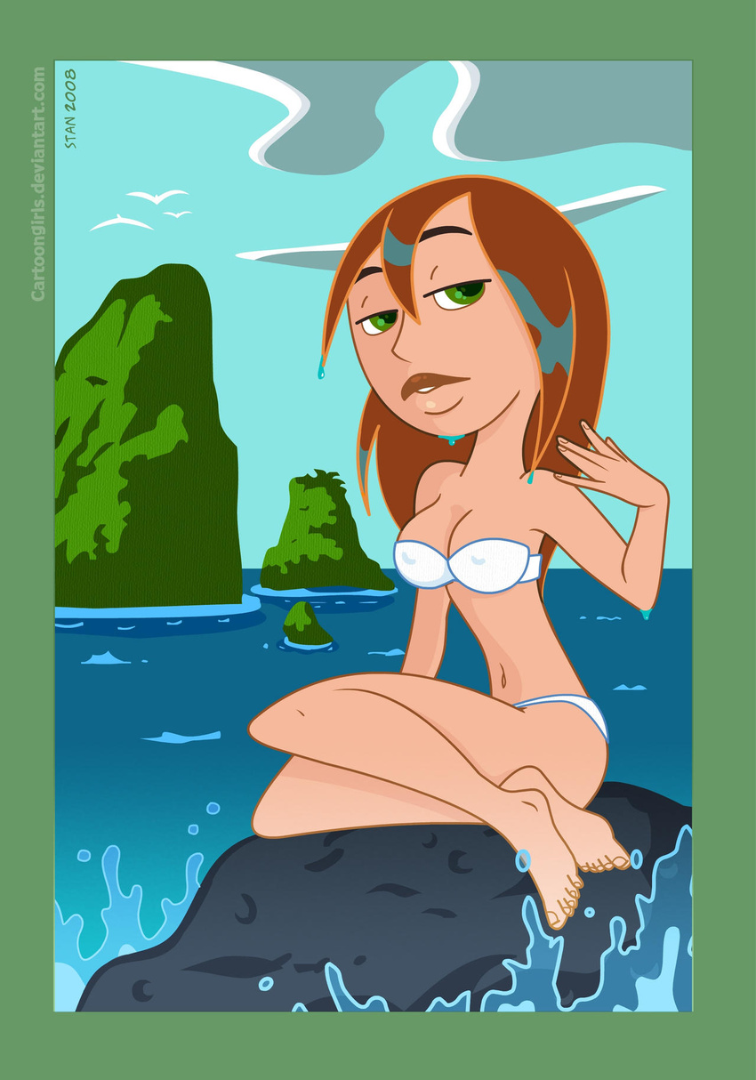 1girls bikini cartoongirls clothing female human kim_possible kimberly_ann_possible pale_skin swimsuit swimwear white_bikini