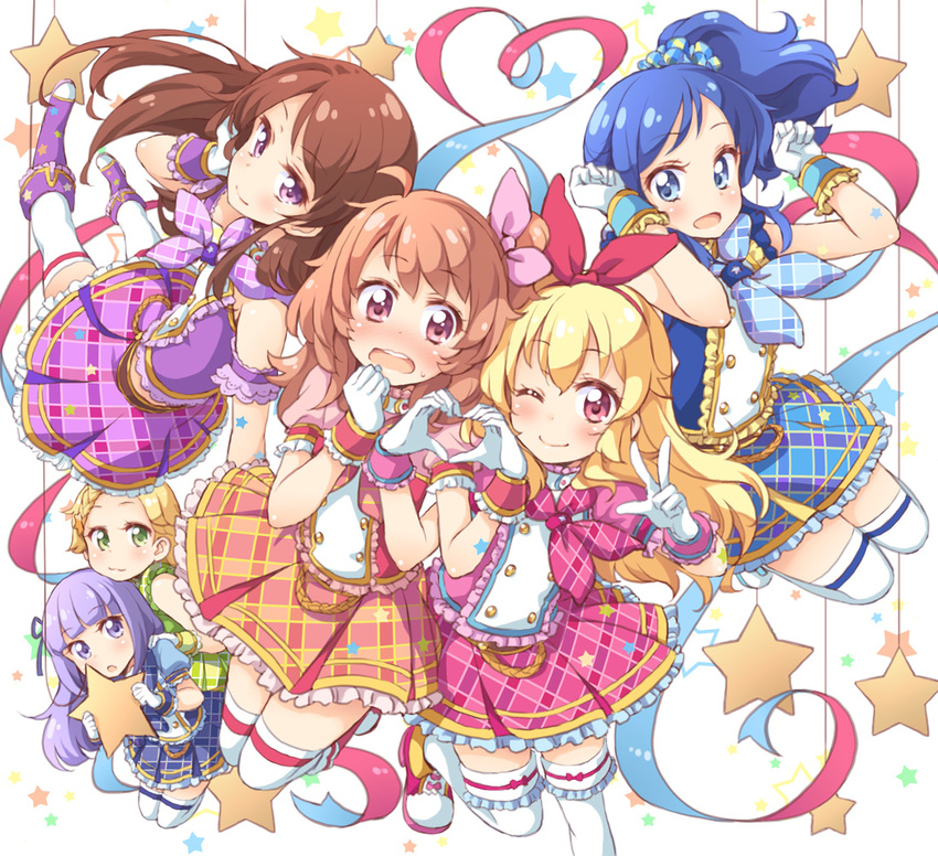 aikatsu! dress heels hikami_sumire hoshimiya_ichigo kiriya_aoi oozora_akari shibuki_ran shinjou_hinaki thighhighs tokunou_shoutarou