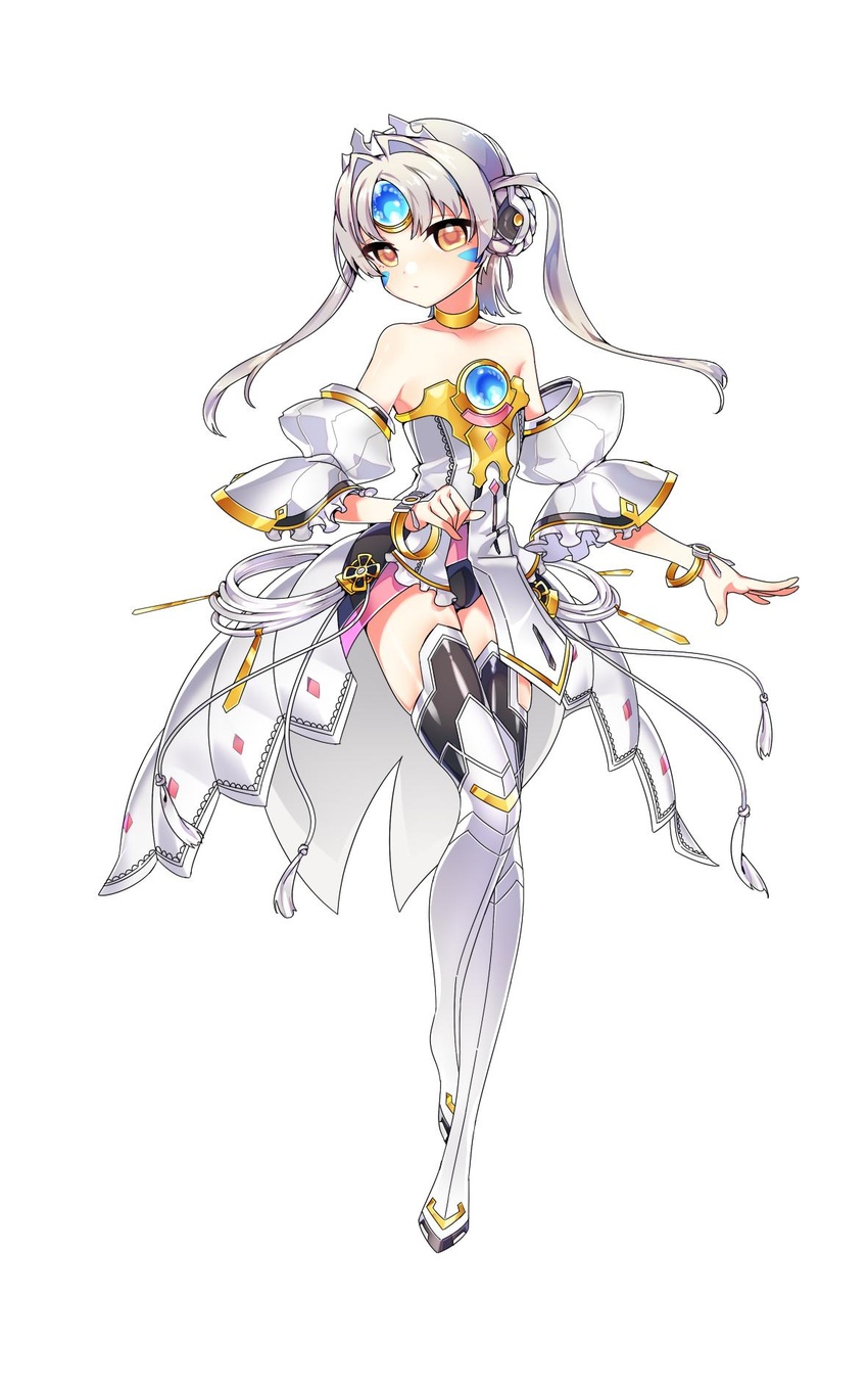 angellyuna bare_shoulders bracelet braid code:_empress_(elsword) commentary_request crown detached_sleeves elsword eve_(elsword) facial_mark female forehead_jewel highres jewelry korean_commentary thighs