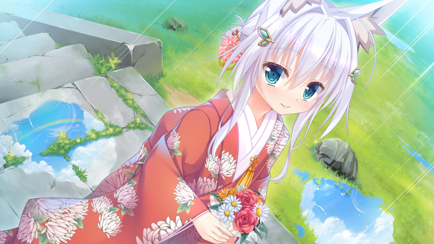 game_cg japanese_clothes shiro_(tenkiame) skirt_lift tenkiame