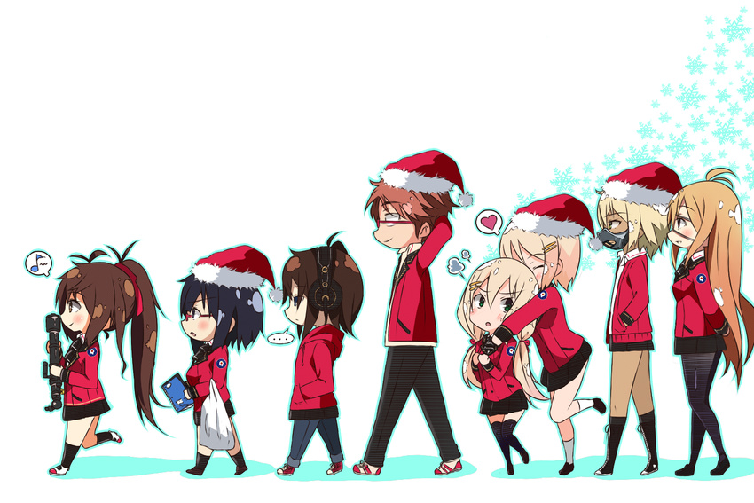 ... 1boy 6+girls annaliese_koell ascot black_hair blonde_hair boots brown_hair chibi eighth_note erik_wilhelm everyone eyepatch glasses hair_ornament hairclip hat headphones heart hood hoodie isolda_gaillard jeanne_lefevre katja_bohm lena_forst mask missing_stars multiple_girls musical_note myuto_(advent_retribution) natalya_holm natasha_holm pantyhose santa_hat school_uniform siblings sisters skirt snowflakes spoken_ellipsis spoken_heart spoken_musical_note telescope thighhighs