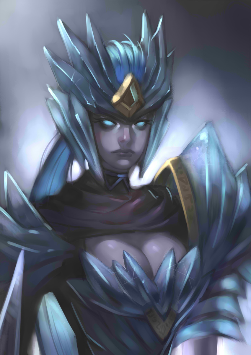 absurdres armor breasts cleavage commentary_request female helmet highres ice_drake_shyvana large_breasts league_of_legends shyvana solo upper_body vocky