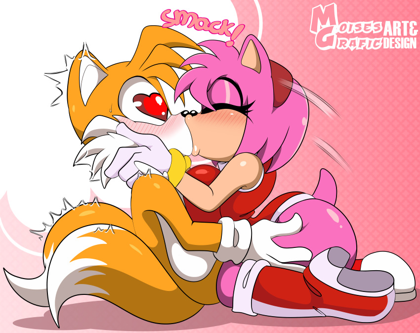 2023 absurd_res amy_rose anthro anthro_on_anthro ass big_breasts big_butt blush boots breast_squish breasts butt_grab canid canine closed_eyes clothing dipstick_tail duo eulipotyphlan female footwear fox french_kissing hand_on_butt hand_on_head heart_eyes heart_symbol hedgehog hi_res kiss_on_lips kissing leg_grab male male/female mammal markings moisesgrafic onomatopoeia sega short_stack signature sonic_the_hedgehog_(series) sound_effects squish surprised_expression tail tail_markings tails text thigh_grab wide_eyed