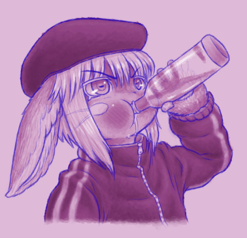 1other alcohol animal_ears blush bune_poster chugging commentary_request drinking flat_cap furry gopnik hat highres katyusha_chug_(meme) made_in_abyss md5_mismatch meme nanachi_(made_in_abyss) self-upload vodka zipper_pull_tab