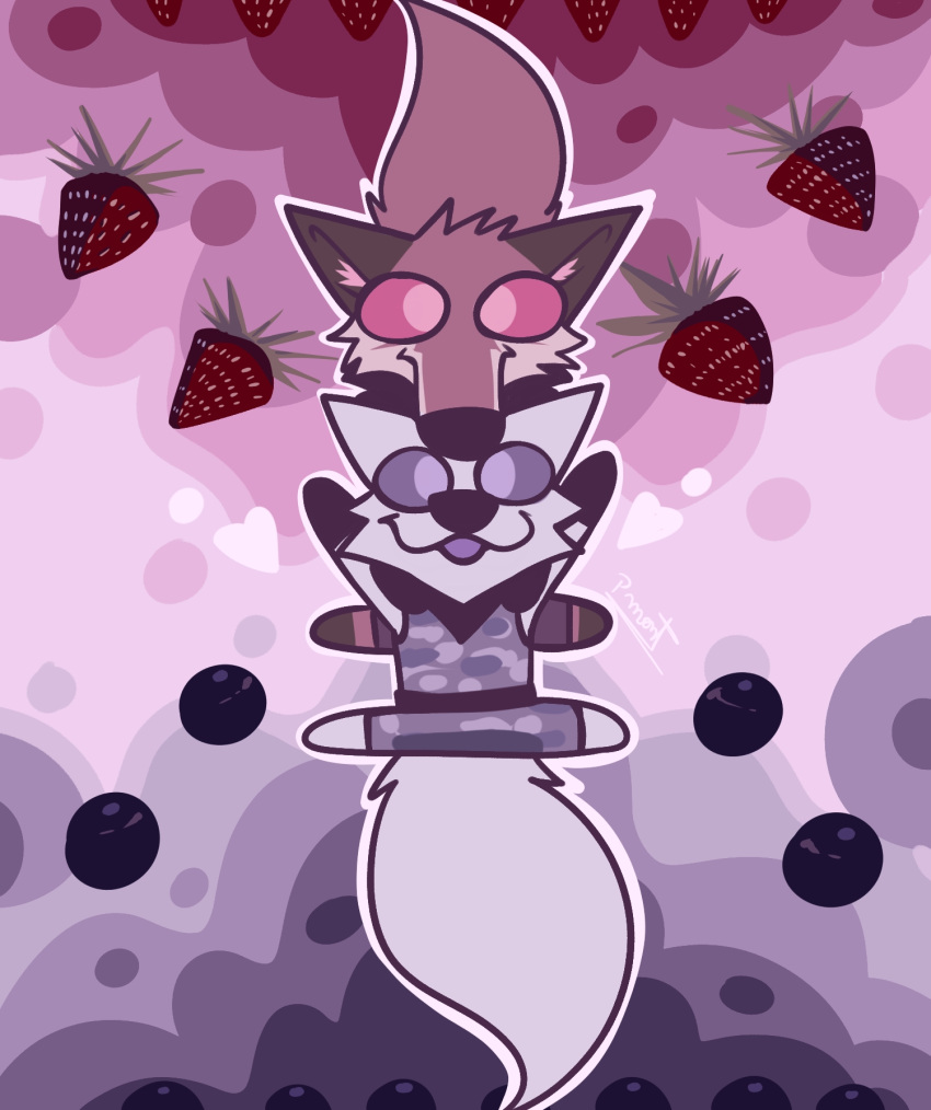 anthro arctic_fox berry blueberry_(fruit) brother_(lore) brothers_(lore) canid canine canis chibi clothed clothing duo epic_games fennix_(fortnite) food fortnite fox fruit fur hi_res male mammal orange_body orange_fur pinumontbalou plant red_fox sibling_(lore) strawberry tail true_fox volpez_(fortnite) white_body white_fur