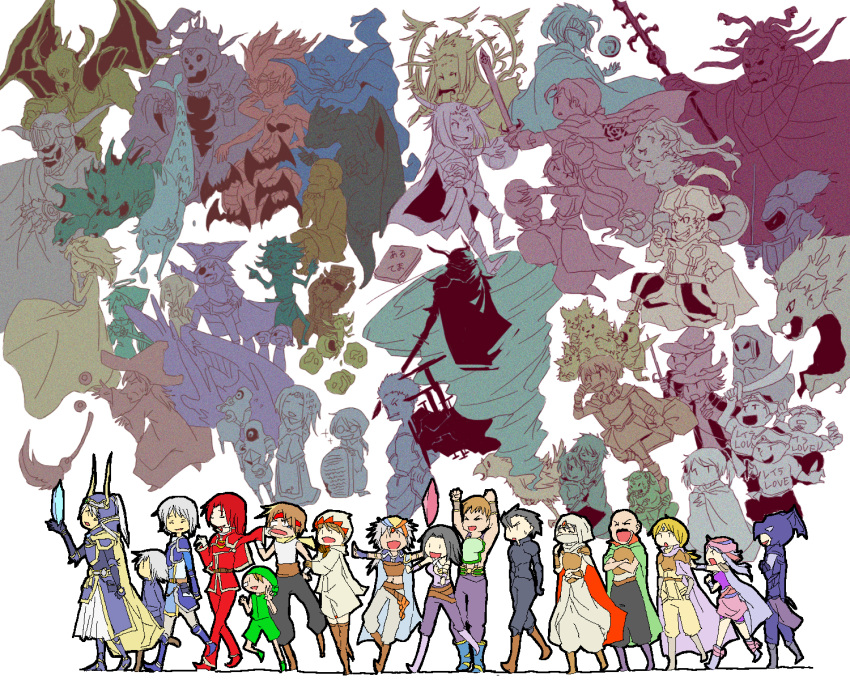 6+boys 6+girls absolutely_everyone aircraft airship annotation_request armor astos bad_id bad_pixiv_id bahamut_(final_fantasy) bald bat_(animal) beaver behemoth behemoth_(final_fantasy) bell bikke_(ff1) blonde_hair borgen borghen broom brown_hair chaos_(ff1) chocobo cid_(ff2) closed_eyes crossed_arms crystal dark_knight_(final_fantasy) dissidia_final_fantasy dragoon dragoon_(final_fantasy) dual_persona dwarf elena_(ff2) elf emperor_(ff2) everyone eyepatch fairy fangs final_fantasy final_fantasy_i final_fantasy_ii firion flying garland_(ff1) giant glasses gordon_(ff2) gottos grey_hair guy_(ff2) halo hat helmet highres hilda_(ff2) horns josef kraken_(final_fantasy) lamia leon_(ff2) lich_(final_fantasy) maria_(ff2) marilith mask matoya mermaid midriff minwu mokkos_han monk_(final_fantasy) monster_girl multiple_boys multiple_girls multiple_monochrome multiple_persona nelly nerrick open_mouth paul_(ff2) pirate pointy_ears polearm ponytail prince red_hair red_mage_(final_fantasy) reila ricard_highwind robot sarah_(ff1) scott_(ff2) shield smile soldier spear spoilers stone sweatdrop sword thief_(final_fantasy) tiamat_(ff1) tornado tortoise translation_request turtle unne v warrior_(final_fantasy) warrior_of_light_(ff1) weapon white_hair white_mage_(final_fantasy) witch_hat |_|